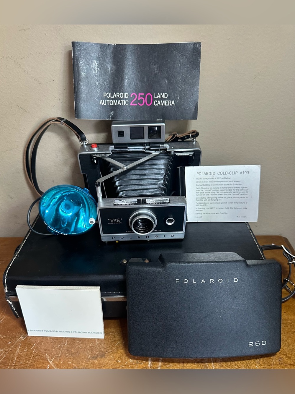 Vintage Polaroid Automatic 250 Land Camera Kit w/ Flash & Case